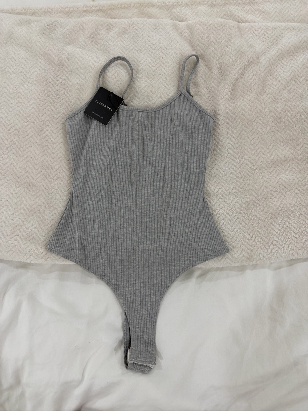 JLUXLABEL Ribbed Light Grey Thong Bodysuit